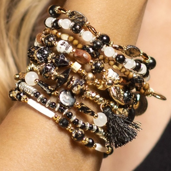 Skull Charmed Beads Bracelet Stack - Picture 3 of 4